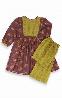 Brown with Green 2PCs Printed Cambric 